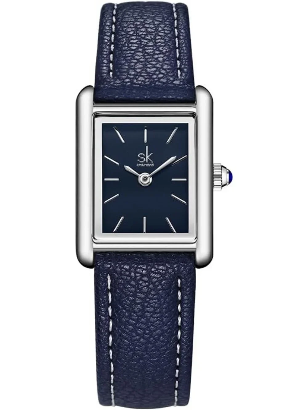 Women's Blue Minimalist Vintage Square Leather Strap Vintage Classic Wrist Watch